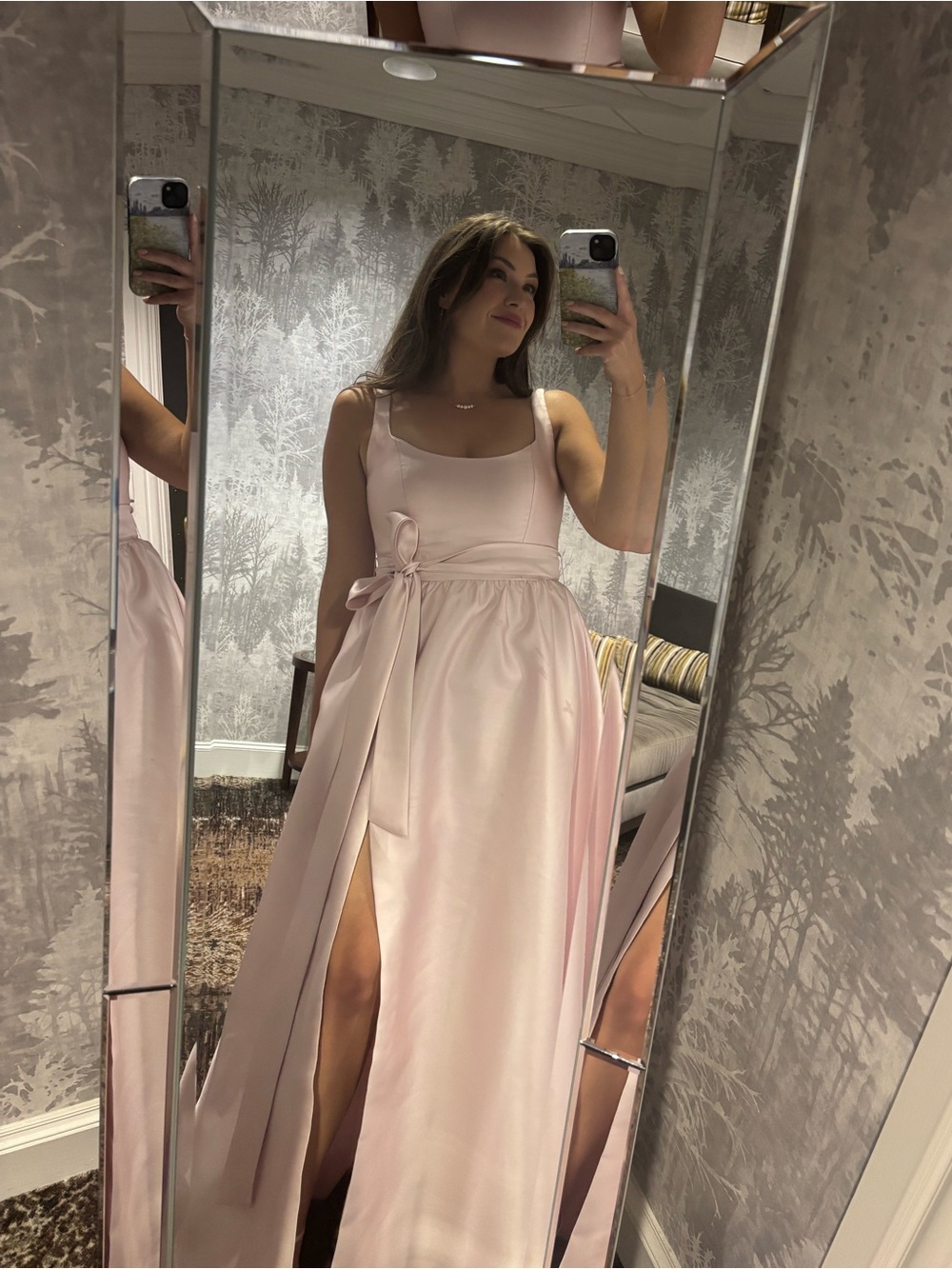 Dessy Group 3176 Pink Satin Evening Dress with Side Slit
